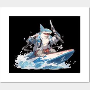 Anime Shark on a Jet Ski Posters and Art